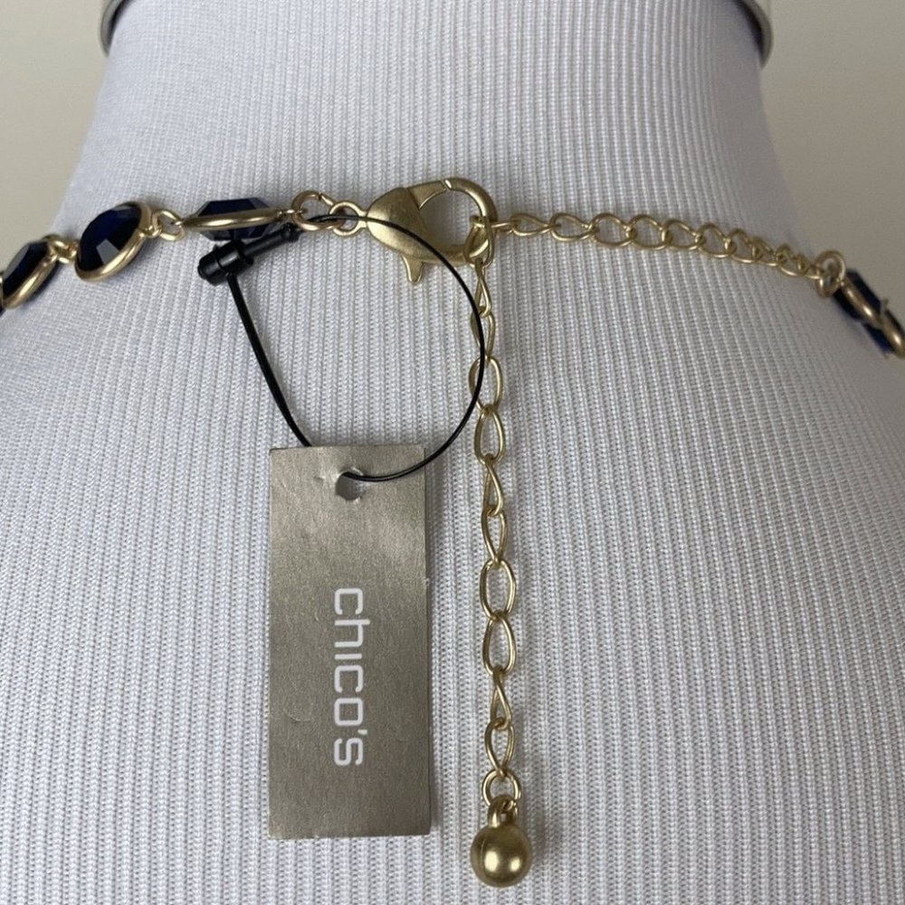 TRADED NWT Chico's Gold & Blue Statement Necklace - Picture 6 of 7